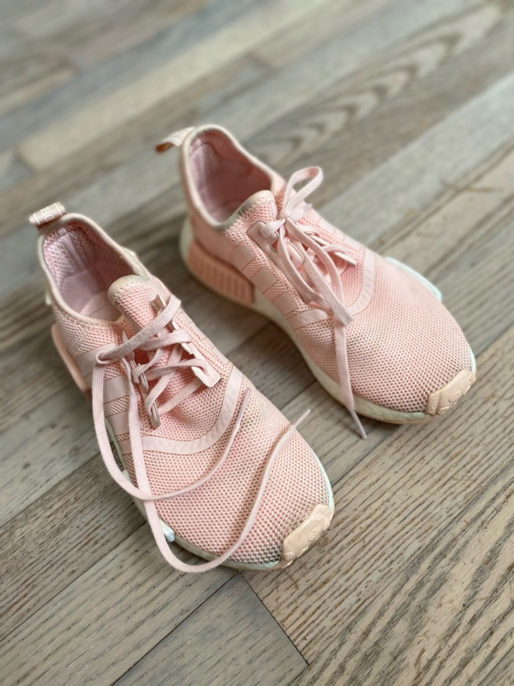 adidas Pink Peach Knit NMD_R1 Sneakers shoes, youth 3.5